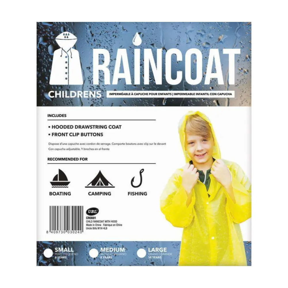 Áo Mưa Trẻ Em, Child Raincoat with Hood, Small, 6 Tuổi - UNCLE BILLS