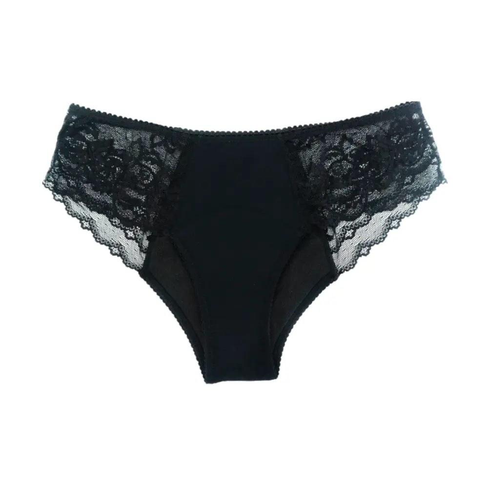 Quần Lót Nguyệt San Cạp Thấp Thấm Hút Cao Ban Đêm Màu Đen, Amelie, Night Use Heavy Flow Period Panty, Low Waist Black, Size M - EMER
