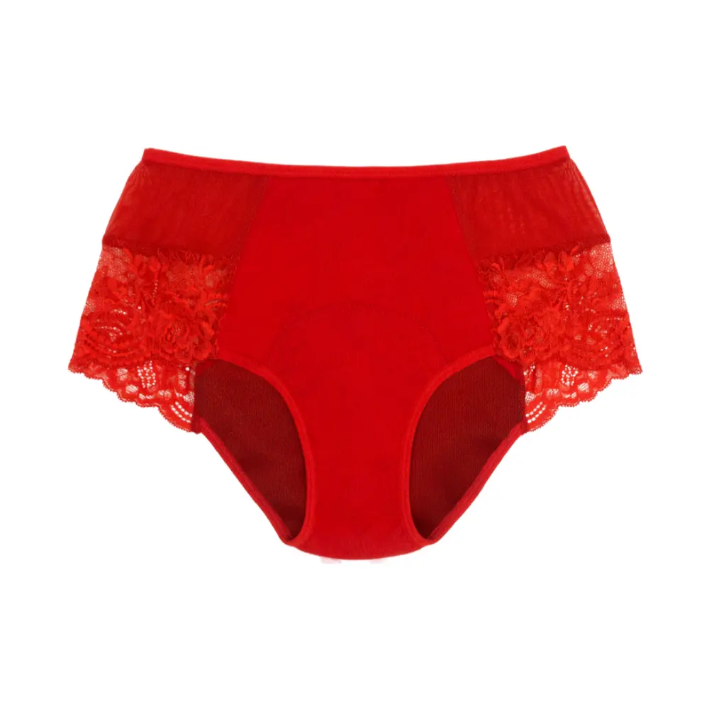 Quần Lót Nguyệt San Cạp Cao Thấm Hút Trung Bình Ban Ngày Màu Đỏ, Valerie, Day Use Medium Flow Period Panty, High Waist Red, Size L - EMER