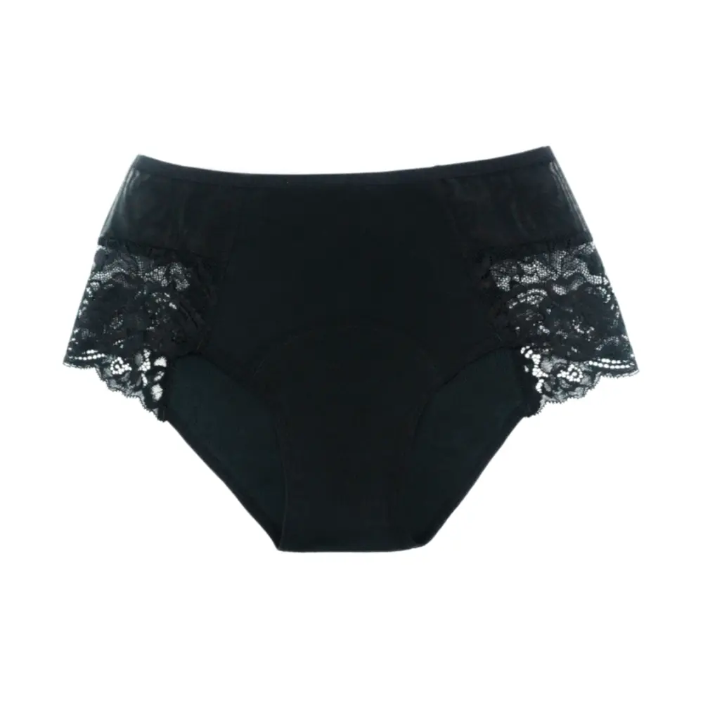 Quần Lót Nguyệt San Cạp Cao Thấm Hút Trung Bình Ban Đêm Màu Đen, Valerie, Night Use Medium Flow Period Panty, High Waist Black, Size L - EMER