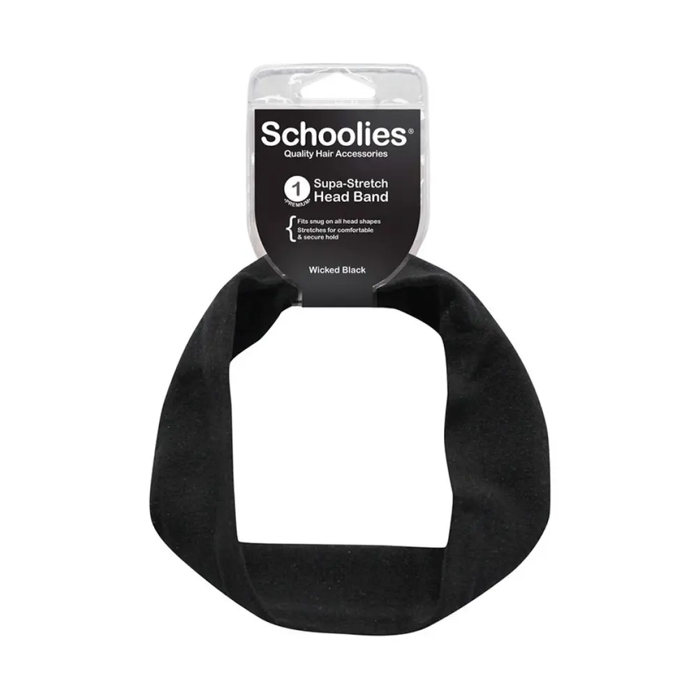 Băng Đô Vải Thun Màu Đen, Supa-Stretch Headband, Wicked Black - SCHOOLIES