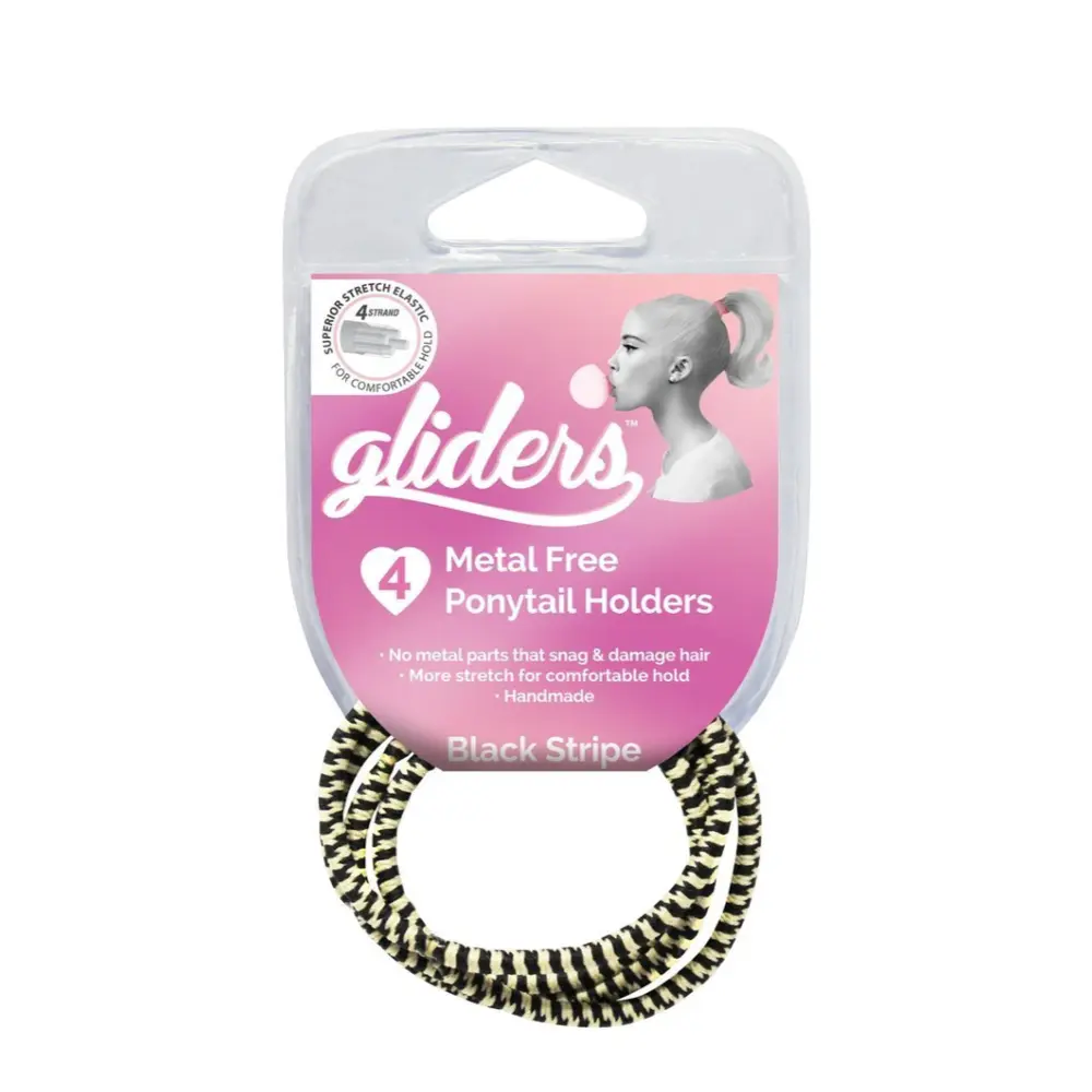 Dây Cột Tóc Đuôi Ngựa Sọc Vằn Đen, Metal Free Ponytail Holders, Black Stripe, 4 Cái - GLIDERS