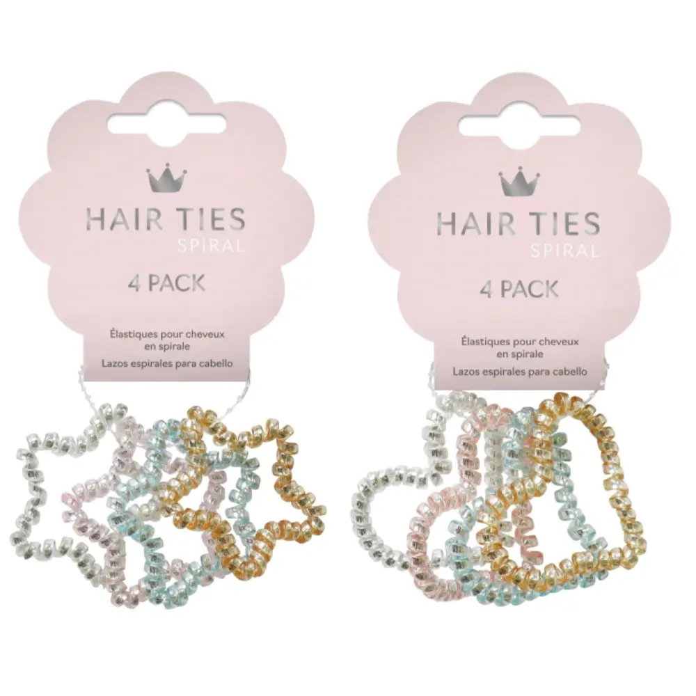 Buộc Tóc Hình Ngôi Sao/Trái Tim, Spiral Hair Ties, Heart/Star Shape, 4 Cái - UNCLE BILLS