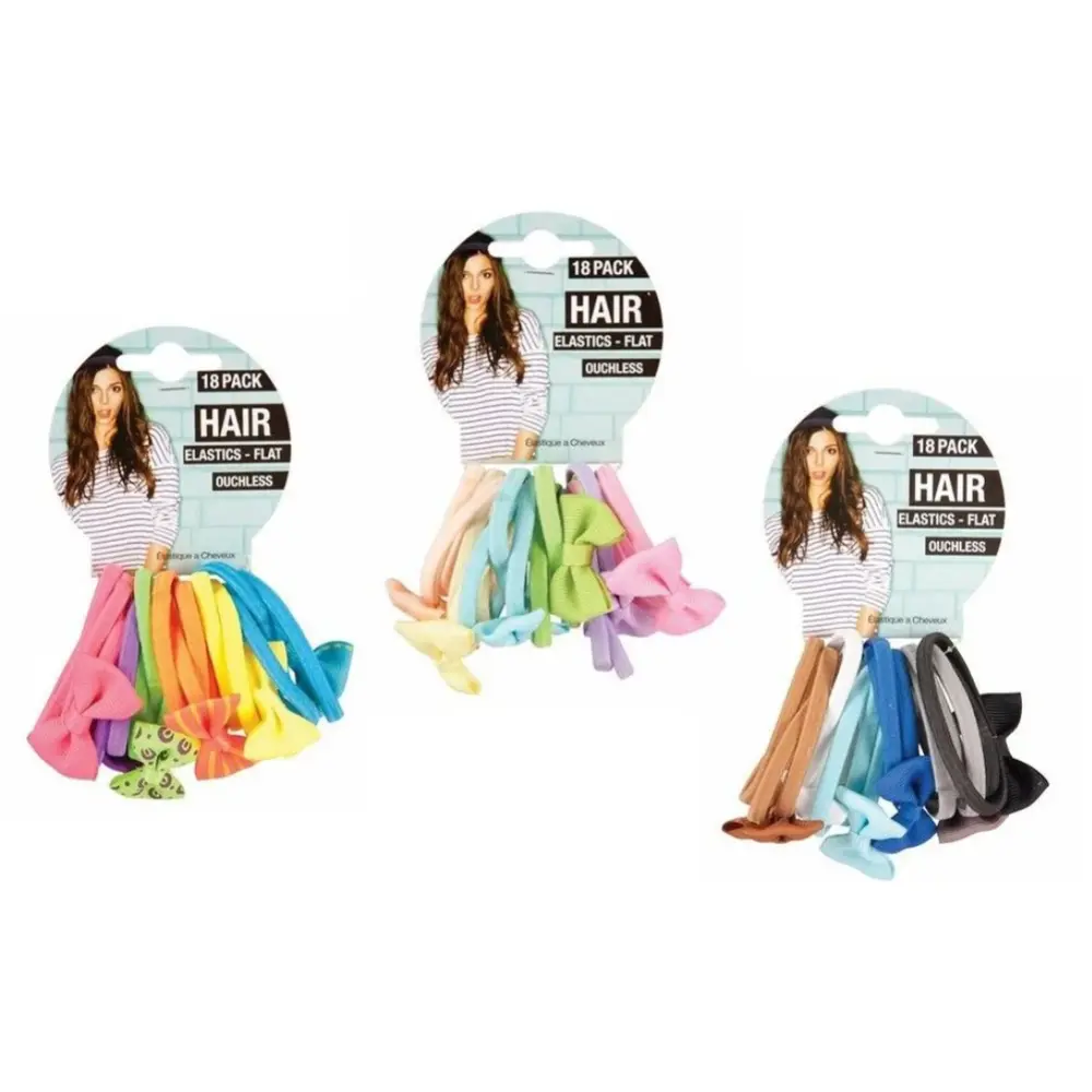 Dây Cột Tóc Có Nơ Nhiều Màu (Nhiều Mẫu), Multi-Coloured Hair Elastic, Plain & Bow, 18 Cái - UNCLE BILLS