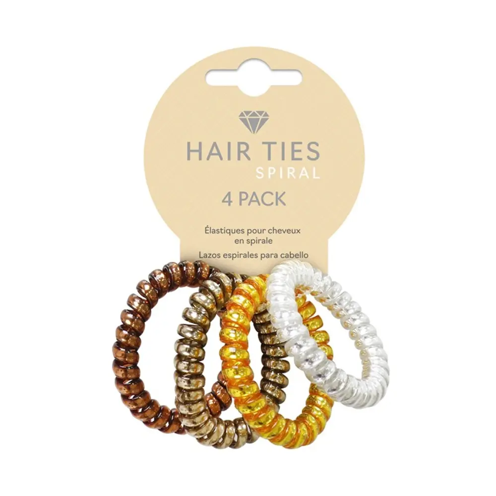 Dây Cột Tóc Bằng Nhựa Màu Kim Loại, Hair Ties, Metallic Spiral, 4 Cái - UNCLE BILLS