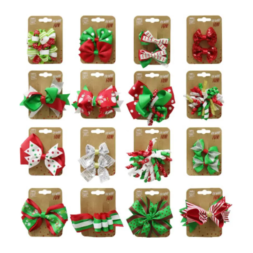 Kẹp Tóc Ruy Băng Họa Tiết Giáng Sinh (Nhiều Mẫu), Hair Clip with Ribbon Bows - UNCLE BILLS