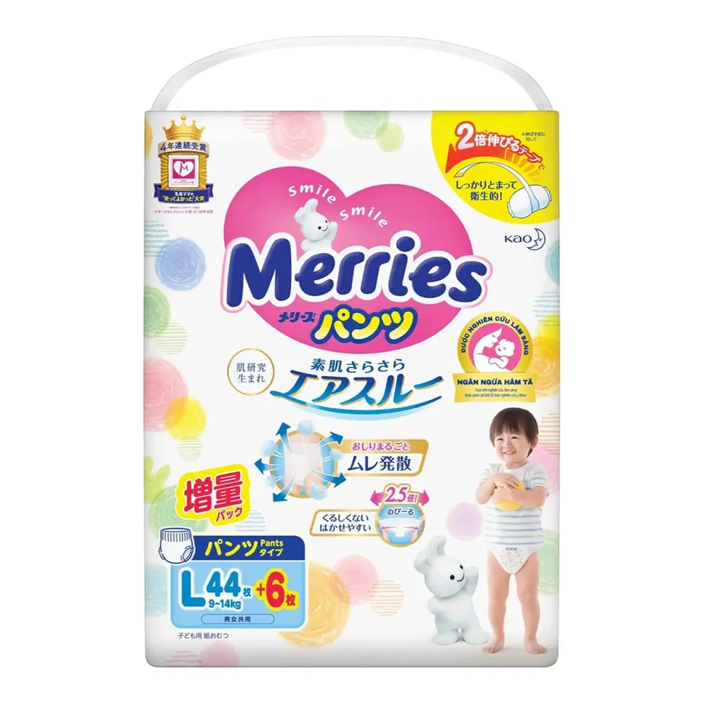 Tã Quần Cho Bé, Diaper Pants, Size L, 9 - 14kg, 50 Miếng - MERRIES