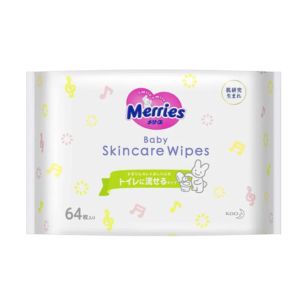 Khăn Giấy Ướt Cho Bé, Baby Skincare Wipes, 64 Tờ (140 x 200mm) - MERRIES