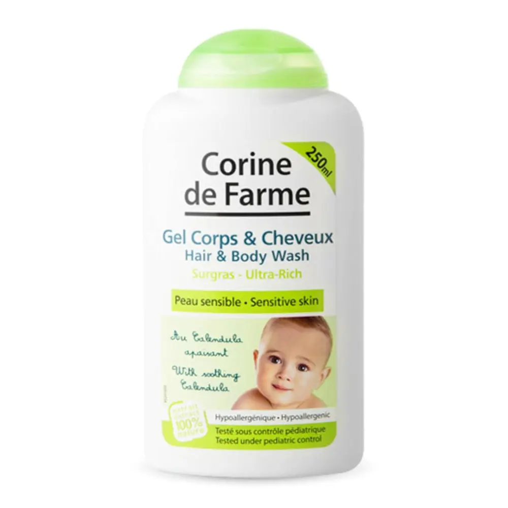 Gel Tắm Gội Cho Bé, Baby Hair & Body Wash, Ultra Rich, Sensitive Skin (250ml) - CORINE DE FARME