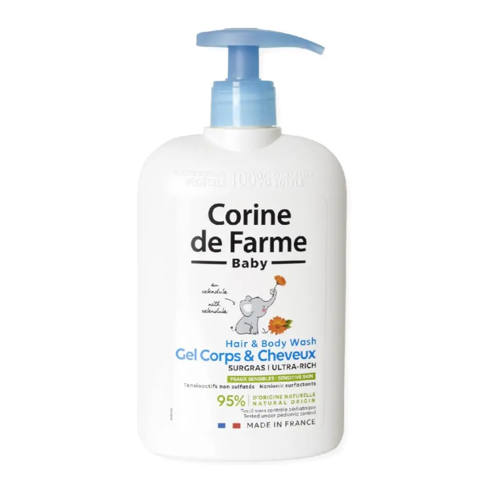 Gel Tắm Gội Cho Bé, Baby Hair & Body Wash with Plant-Based Bottle, Ultra Rich, Sensitive Skin (500ml) - CORINE DE FARME