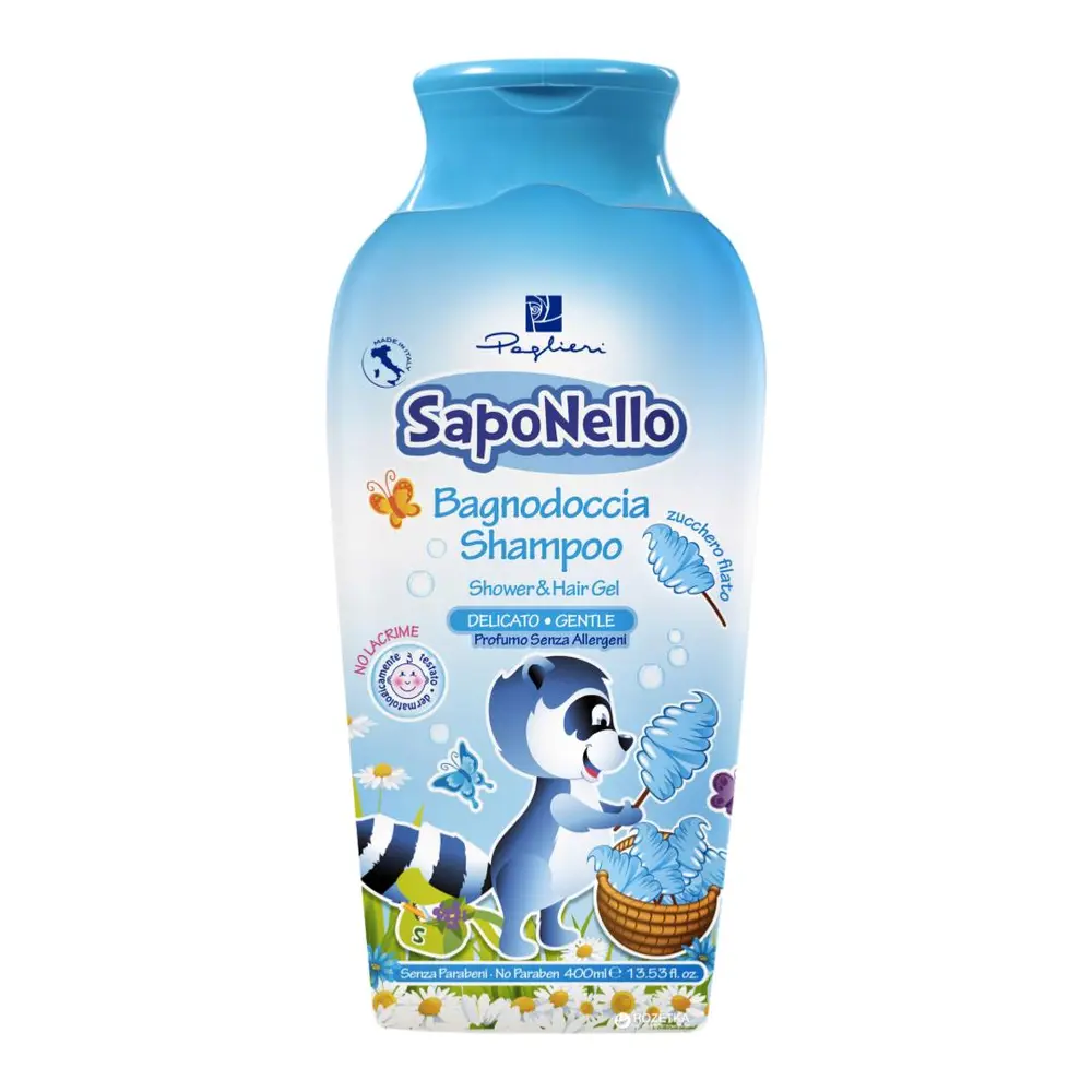 Sữa Tắm Gội Cho Trẻ Em Hương Kẹo Bông Gòn, Gentle Shampoo & Shower Gel, Cotton Candy, 13.53 oz (400ml) - SAPONELLO