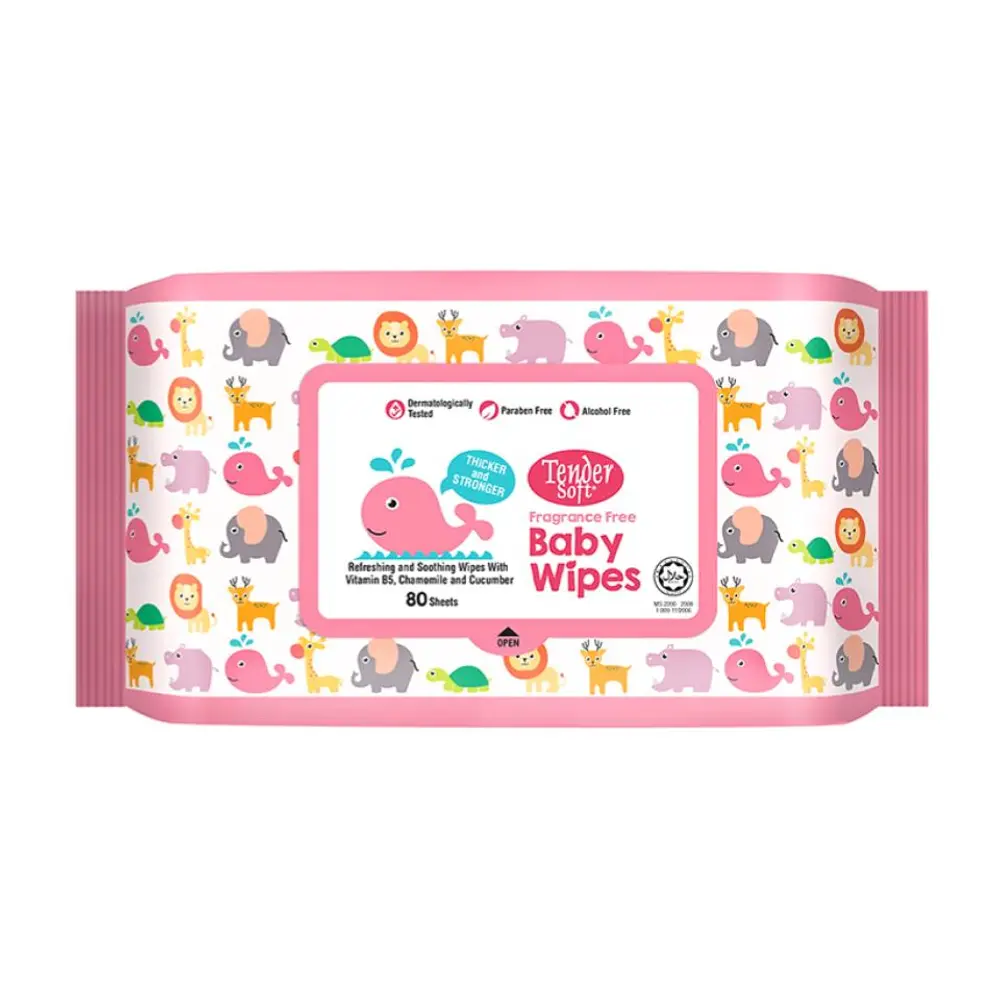 Khăn Giấy Ướt Cho Bé Chứa Vitamin B5, Hoa Cúc & Dưa Leo, Fragrance Free Baby Wipes, Refreshing & Soothing Wipes, 80 Tờ (200 x 150mm) - TENDER SOFT