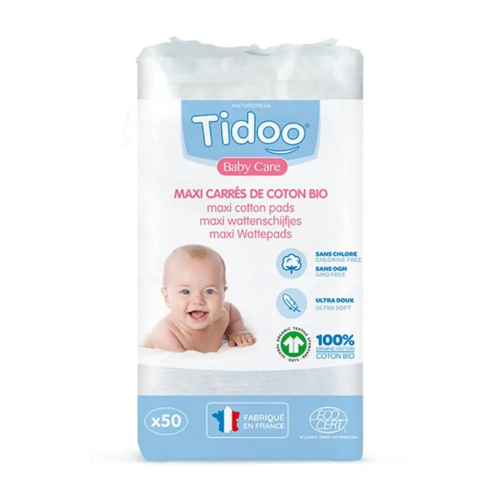 Bông Vệ Sinh Trẻ Em Hữu Cơ, Baby Care, Bio Maxi Cotton Pads, 50 Miếng - TIDOO