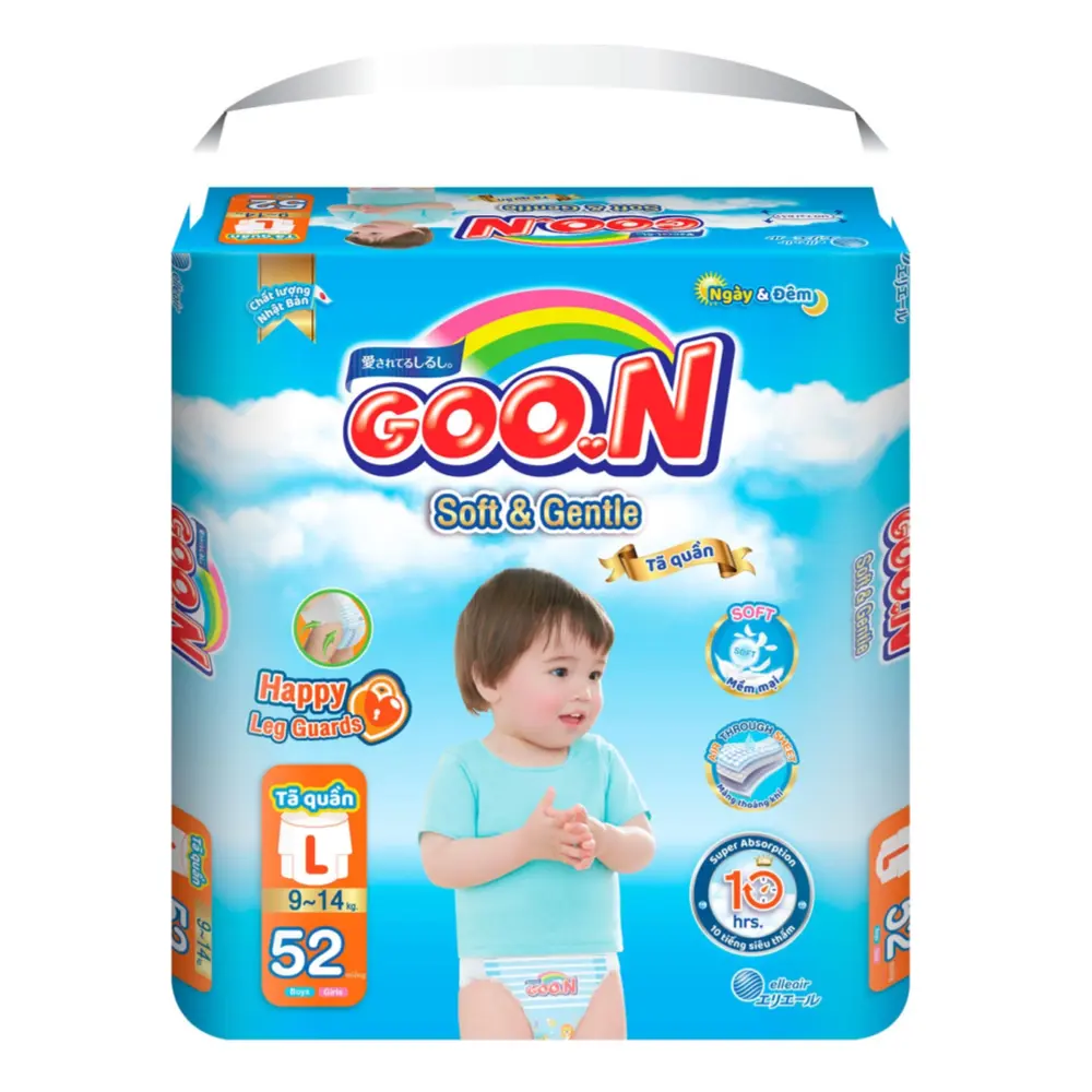 Tã Quần Cho Bé, Soft & Gentle Pant Diapers, L, 9 - 14kg, 52 Miếng - GOO.N