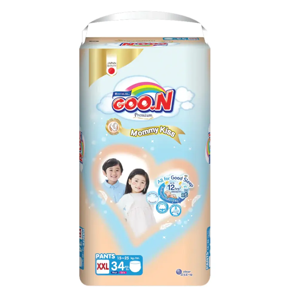 Tã Quần Cho Bé, Mommy Kiss, Premium Pant Diapers, XXL, 15 - 25kg, 34 Miếng - GOO.N