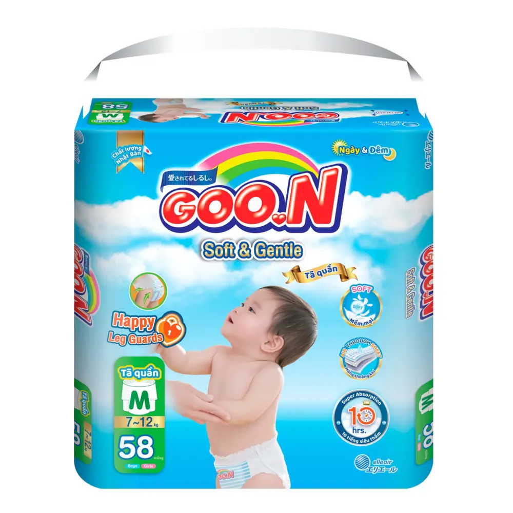 Tã Quần Cho Bé, Soft & Gentle Pant Diapers, M, 7 - 12kg, 58 Miếng - GOO.N