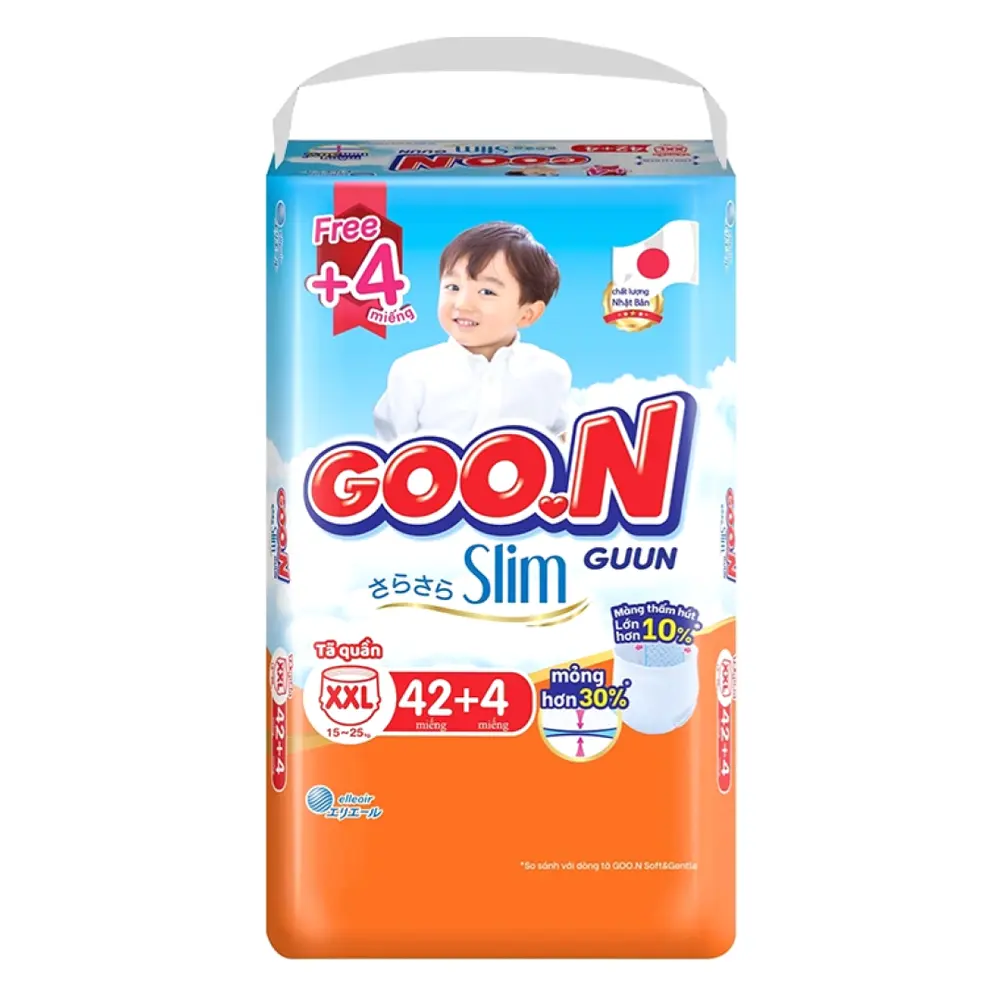 Tã Quần Cho Bé, Slim Guun Pant Diapers, XXL, 15 - 25kg, 42 + 4 Miếng - GOO.N