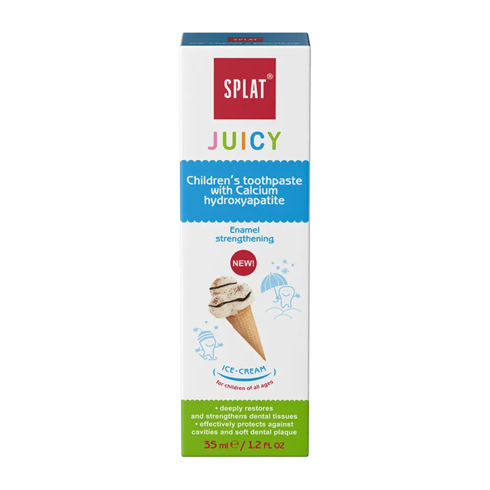 Kem Đánh Răng Cho Bé Hương Kem, Juicy, Children`s Toothpaste with Calcium Hydroxyapatite, Ice Cream, 1.2 fl oz (35ml) - SPLAT
