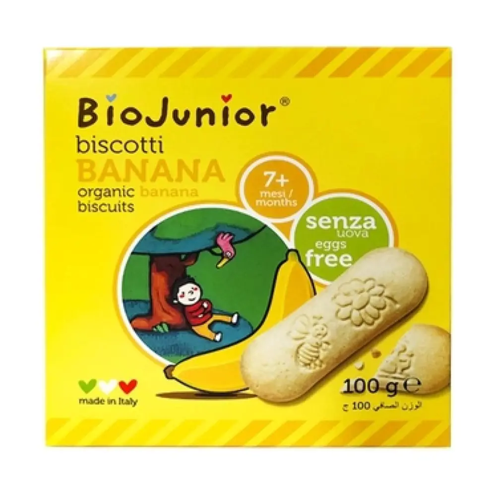 Bánh Ăn Dặm Hữu Cơ Vị Chuối, Biscotti Banana, Organic Banana Biscuits, 7+ Tháng (100g) - BIO JUNIOR