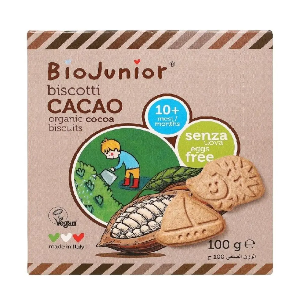 Bánh Ăn Dặm Hữu Cơ Vị Cacao, Biscotti Cacao, Organic Cocoa Biscuits, 10+ Tháng (100g) - BIO JUNIOR