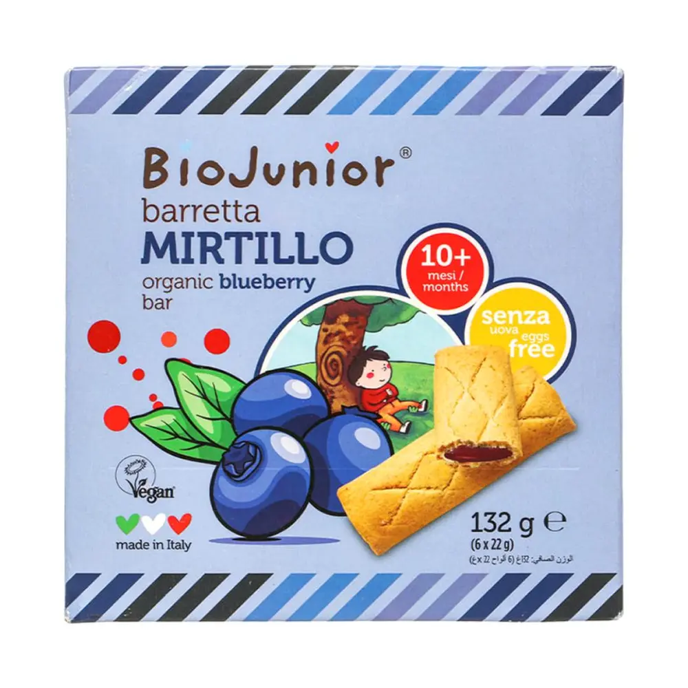 Bánh Ăn Dặm Hữu Cơ Vị Việt Quất, Barretta Mirtillo, Organic Blueberry Bar, 10+ Tháng (132g) - BIO JUNIOR