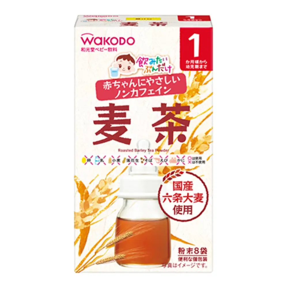 Bột Trà Lúa Mạch, Roasted Barley Tea Powder, 1+ Month, 8 Gói (9.6g) - WAKODO