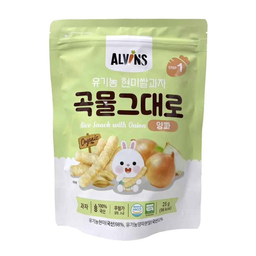 Bánh Gạo Lứt Ăn Dặm Hữu Cơ Vị Hành Tây, Organic Rice Snack with Onion, Step 1 (25g) - ALVINS