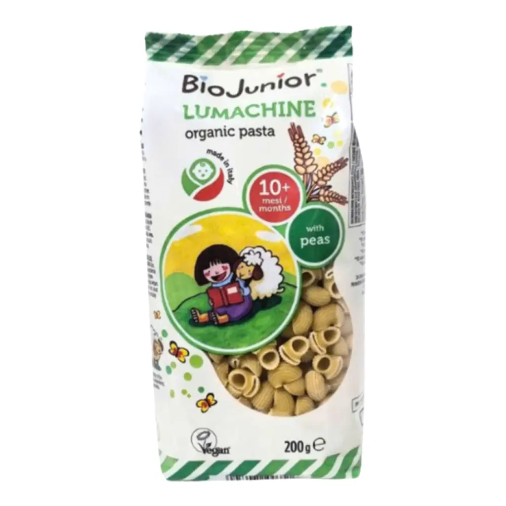 Nui Đậu Hà Lan Ăn Dặm Hữu Cơ Cho Bé, Lumachine Organic Pasta with Peas, 10+ Tháng (200g) - BIO JUNIOR
