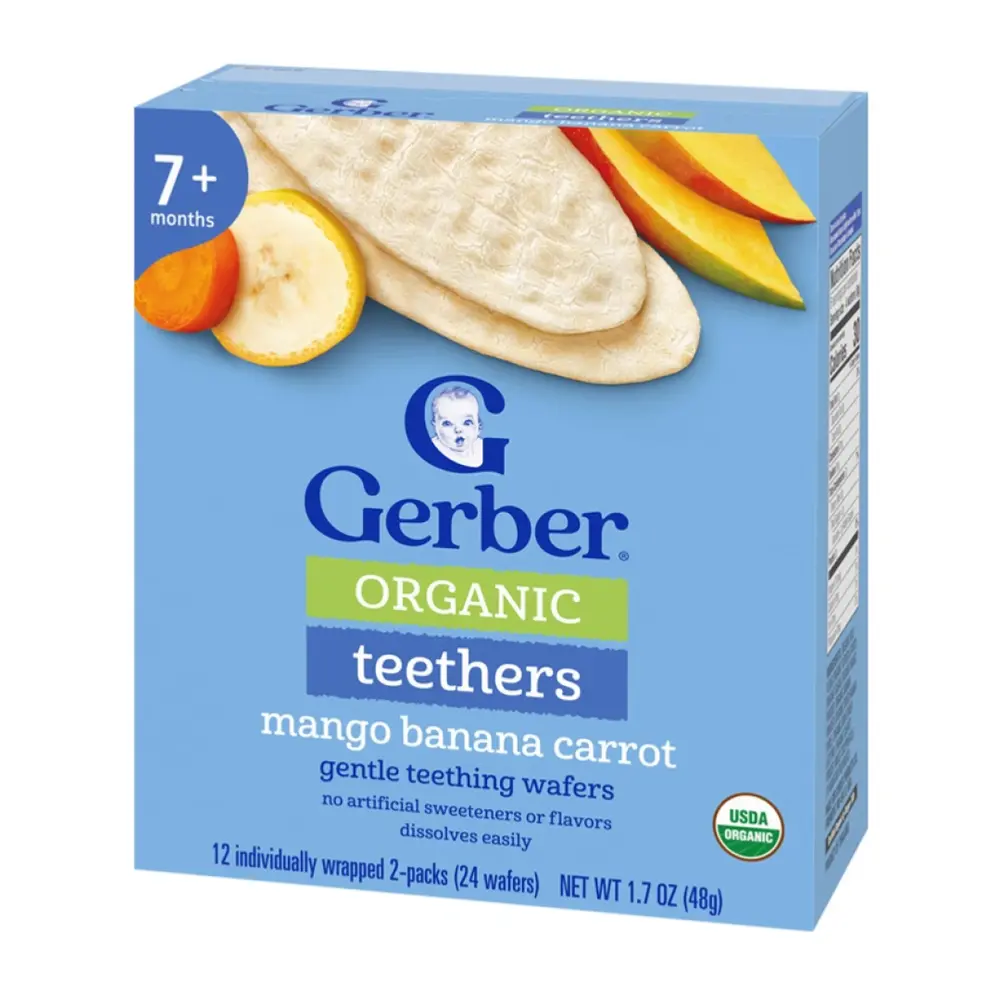 Bánh Gạo Hữu Cơ Cho Bé Vị Xoài, Chuối & Cà Rốt, Organic Teethers, Mango Banana Carrot Teething Wafers, 7+ Tháng, 1.7 oz (48g) - GERBER