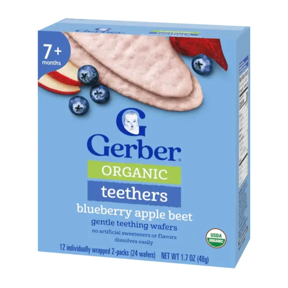 Bánh Gạo Hữu Cơ Cho Bé Vị Việt Quất, Táo & Củ Dền, Organic Teethers, Blueberry Apple Beet Teething Wafers, 7+ Tháng, 1.7 oz (48g) - GERBER