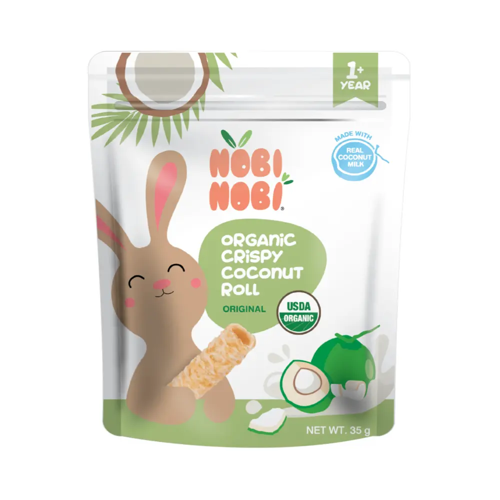 Bánh Dừa Cuộn Giòn Hữu Cơ Vị Nguyên Bản, Organic Crispy Coconut Roll, Original (35g) - NOBI NOBI