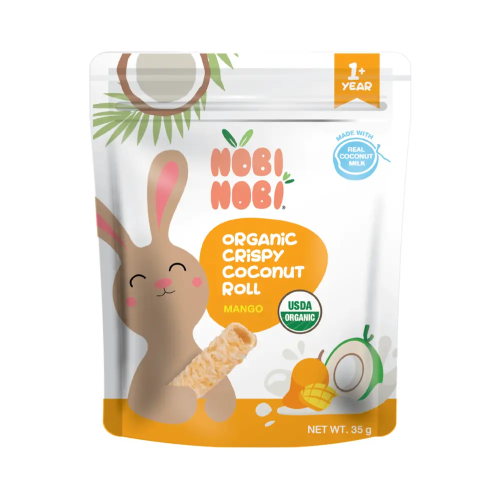 Bánh Dừa Cuộn Giòn Hữu Cơ Vị Xoài, Organic Crispy Coconut Roll, Mango (35g) - NOBI NOBI