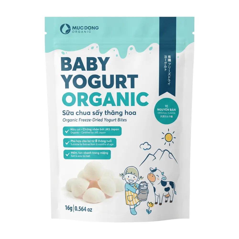 Sữa Chua Sấy Thăng Hoa Vị Nguyên Bản, Baby Yogurt, Organic Freeze-Dried Yogurt Bites, 0.564 oz (16g) - MUC DONG ORGANIC