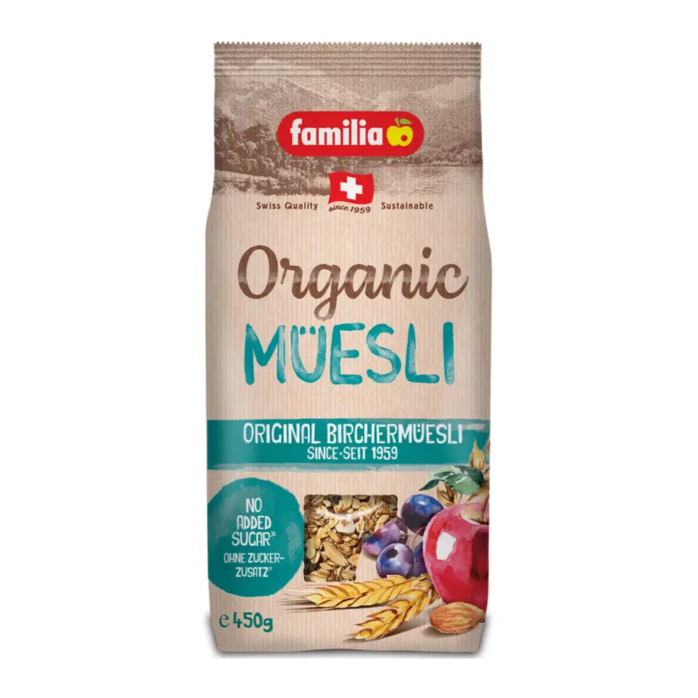 Hỗn Hợp Ngũ Cốc Hữu Cơ Không Đường, Organic Muesli, Original, No Added Sugar (450g) - FAMILIA