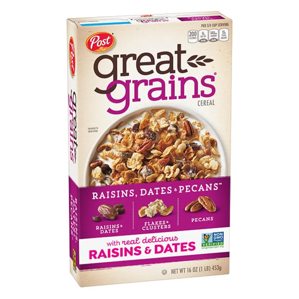 Ngũ Cốc Giòn Nho, Chà Là, Hạt Hồ Đào, Great Grains Cereal, Raisins, Dates & Pecans, 16 oz (453g) - POST