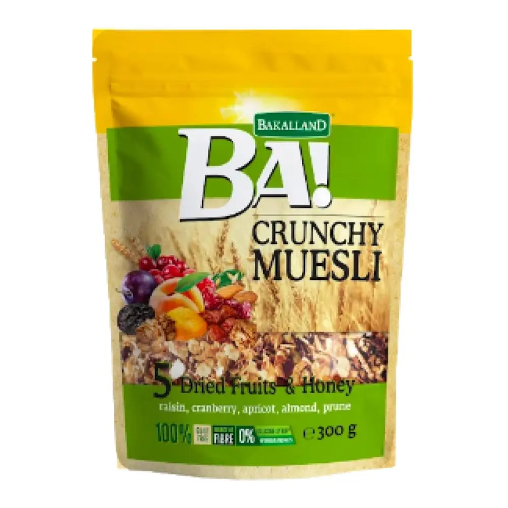 Ngũ Cốc Trái Cây Khô & Mật Ong, BA! Crunchy Muesli, 5 Dried Fruits & Honey (300g) - BAKALLAND