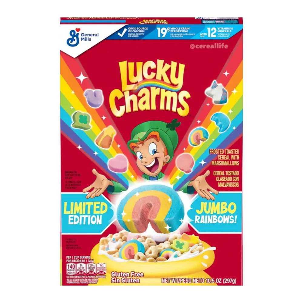 Ngũ Cốc Yến Mạch & Marshmallow, Lucky Charms, Jumbo Rainbows, Limited Edition, 10.5 oz (297g) - GENERAL MILLS