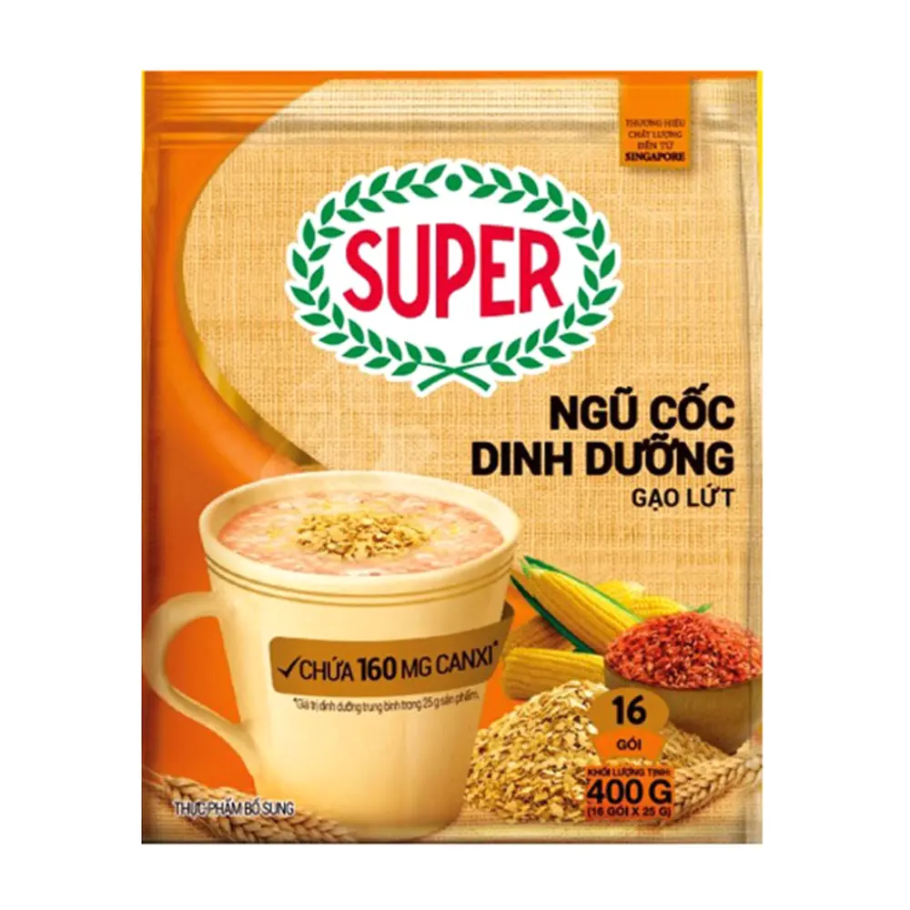 Ngũ Cốc Dinh Dưỡng Gạo Lứt, Wholegrain Cereal Drink, Brown Rice, 16 Gói (400g) - SUPER