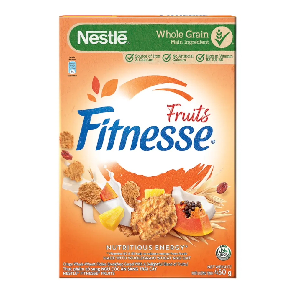 Ngũ Cốc Ăn Sáng Trái Cây, Fitness, Fruits, Crispy Whole Wheat Flakes Breakfast Cereal with Fruit (450g) - NESTLE