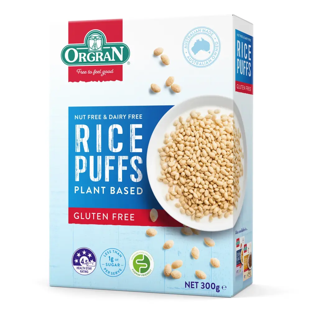Ngũ Cốc Ăn Sáng Gạo Viên, Rice Puffs, Plant Based, Gluten Free (300g) - ORGRAN