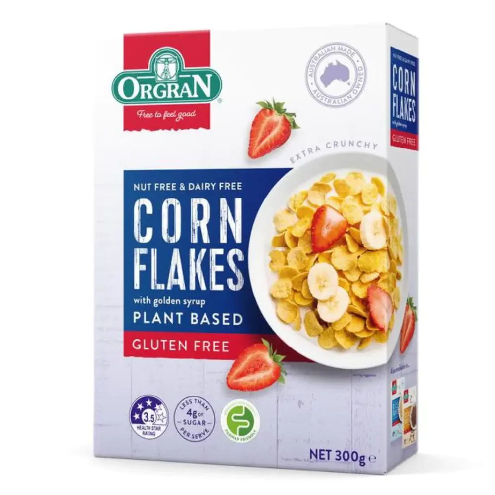 Ngũ Cốc Ngô Giòn, Corn Flakes with Golden Syrup, Plant Based, Gluten Free (300g) - ORGRAN