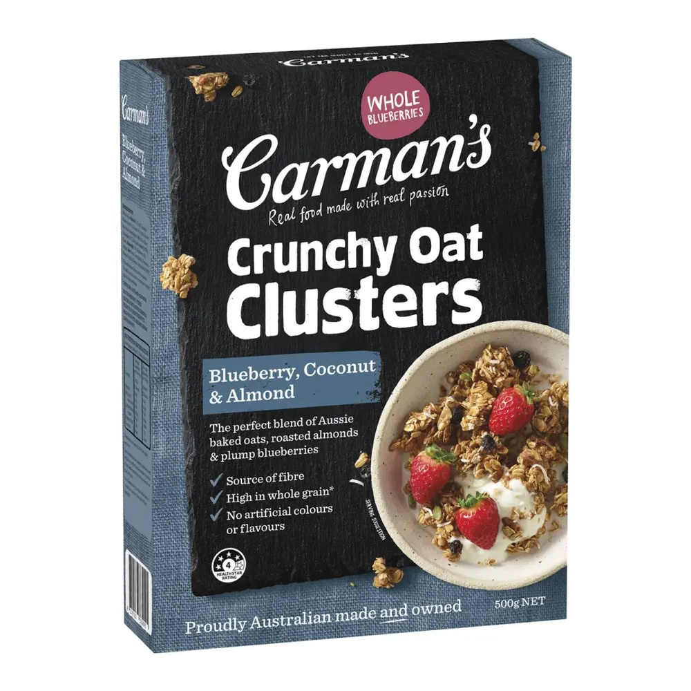 Ngũ Cốc Sấy Giòn Việt Quất, Dừa & Hạnh Nhân, Crunchy Oat Clusters, Blueberry, Coconut & Almond (500g) - CARMAN'S