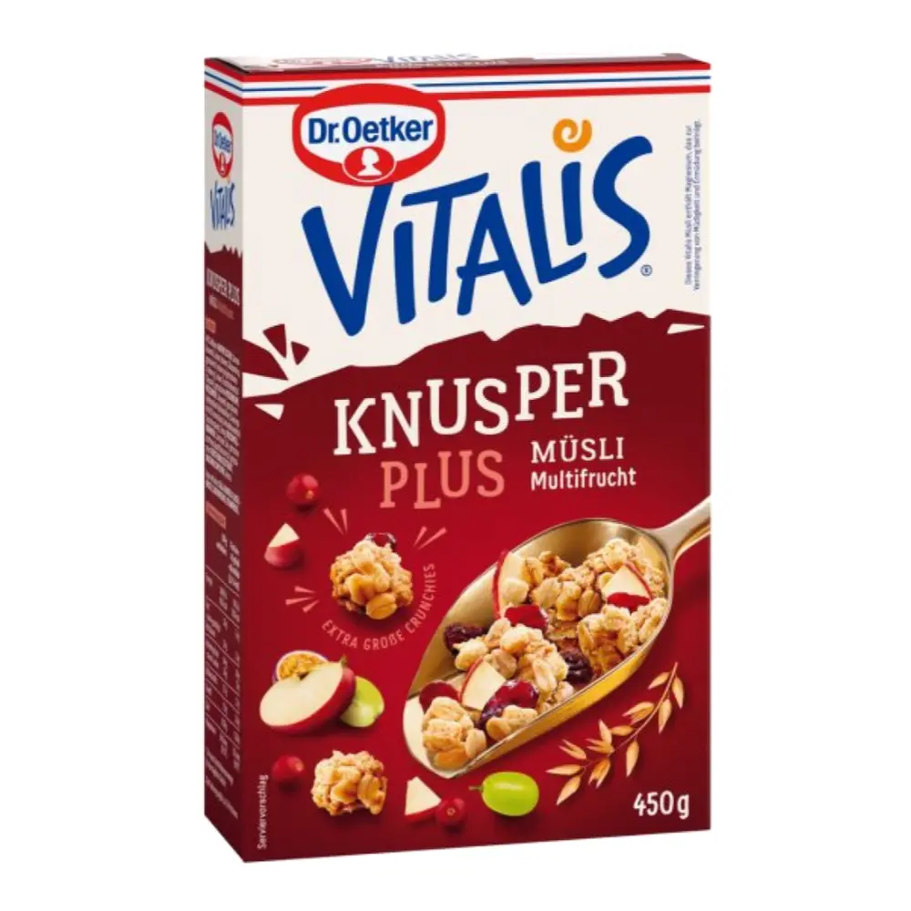Ngũ Cốc Trái Cây Hỗn Hợp, Vitalis, KnusperPlus Musli Multifrucht (450g) - DR. OETKER