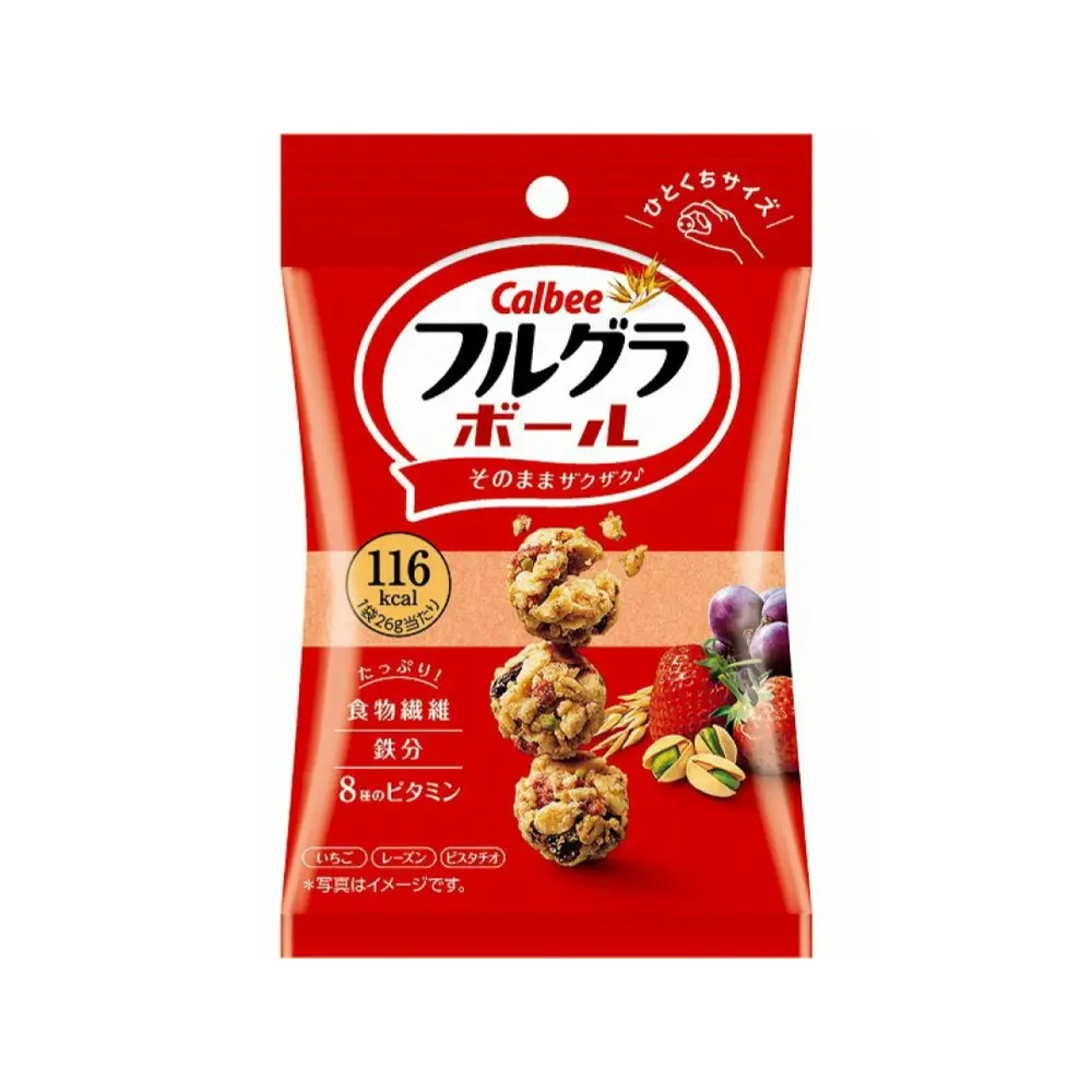 Ngũ Cốc Dinh Dưỡng Trái Cây, Fruit Granola Balls, Strawberry Raisin Pistachio (26g) - CALBEE