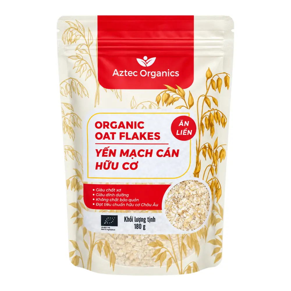 Yến Mạch Cán Hữu Cơ Ăn Liền, Organic Oat Flakes (180g) - AZTEC ORGANICS