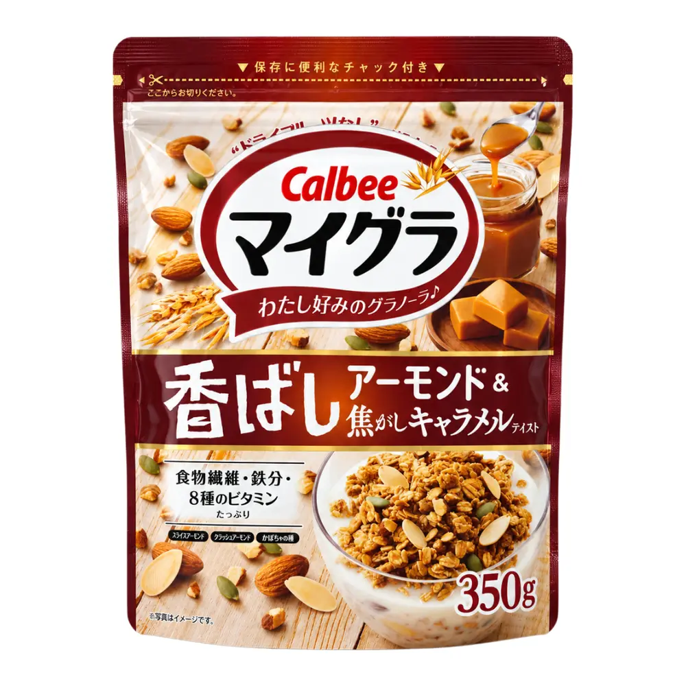 Ngũ Cốc Yến Mạch Hạnh Nhân & Caramen Cháy, Mygra Granola, Fragrant Almond & Burnt Caramel (350g) - CALBEE