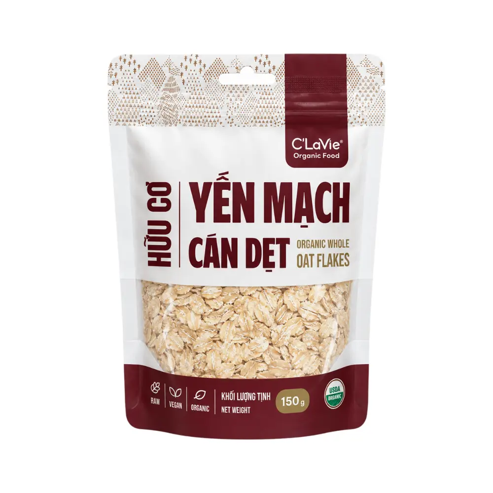Yến Mạch Cán Dẹt Hữu Cơ, Organic Whole Oat Flakes (150g) - C'LAVIE