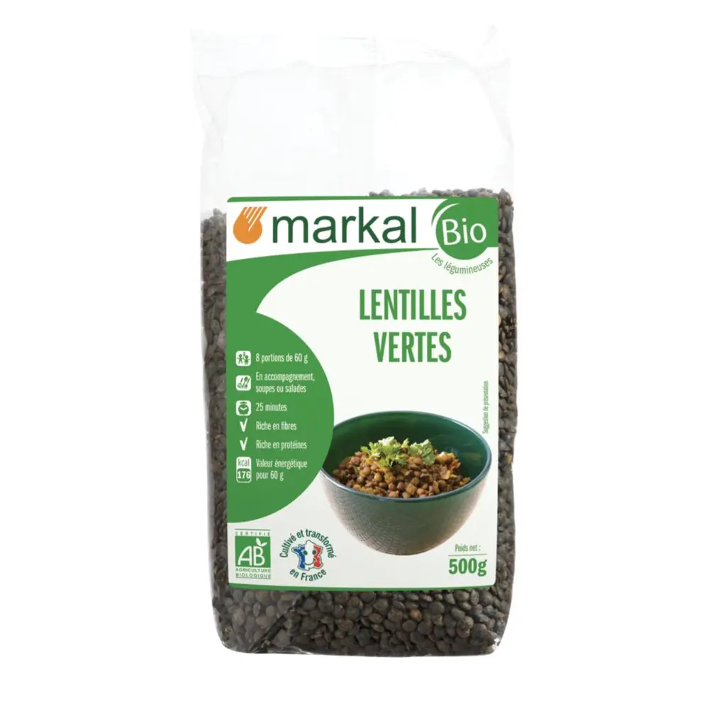 Đậu Lăng Xanh Hữu Cơ, Bio Lentilles Vertes (500g) - MARKAL