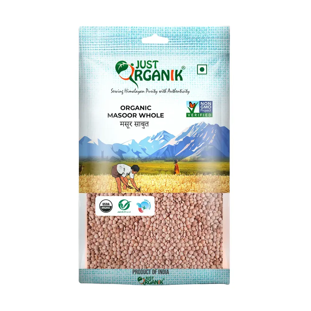 Đậu Lăng Nâu Hữu Cơ, Organic Masoor Whole / Brown Lentils (500g) - JUST ORGANIK