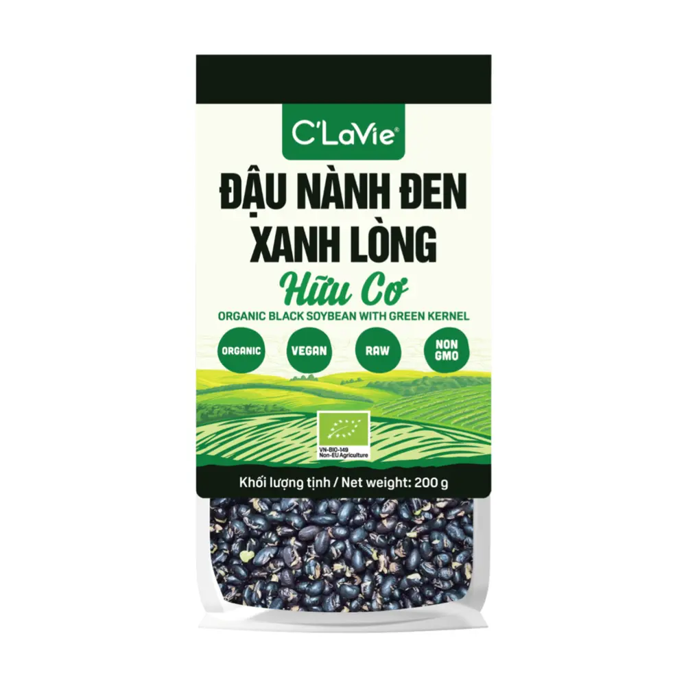 Đậu Nành Đen Xanh Lòng Hữu Cơ, Organic Black Soybean with Green Kernel (200g) - C'LAVIE